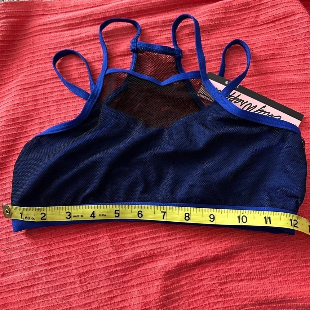 XL Body Wrappers Royal Blue Black Mesh High Neck Dance Crop Top youth 12-14